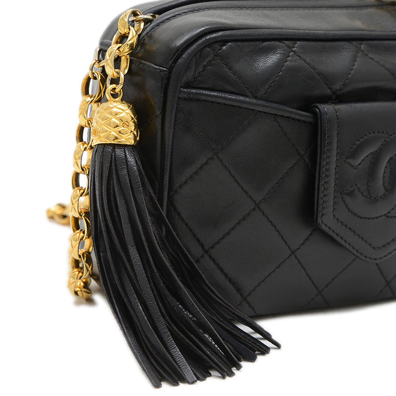 ココマーク タッセル チェーンショルダー ラムスキン ブラック ゴールド金具 ショルダーバッグ