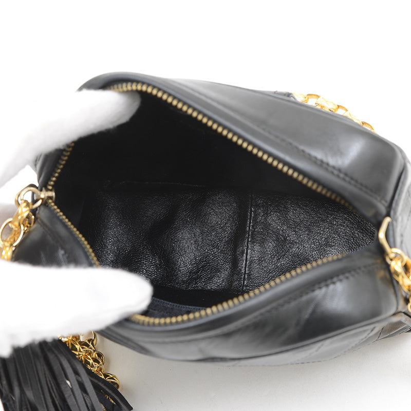 ココマーク タッセル チェーンショルダー ラムスキン ブラック ゴールド金具 ショルダーバッグ