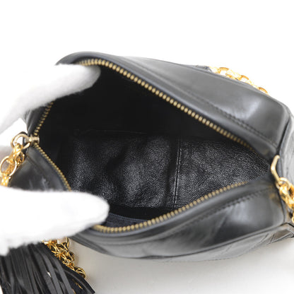 ココマーク タッセル チェーンショルダー ラムスキン ブラック ゴールド金具 ショルダーバッグ