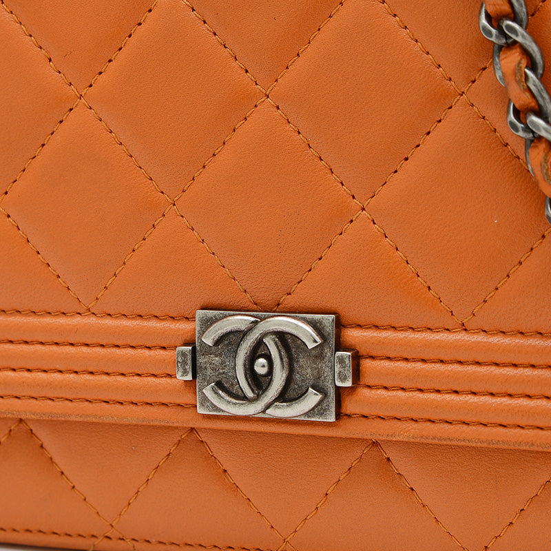 ボーイシャネル チェーンウォレット 長財布 ラムスキン オレンジ ショルダーバッグ