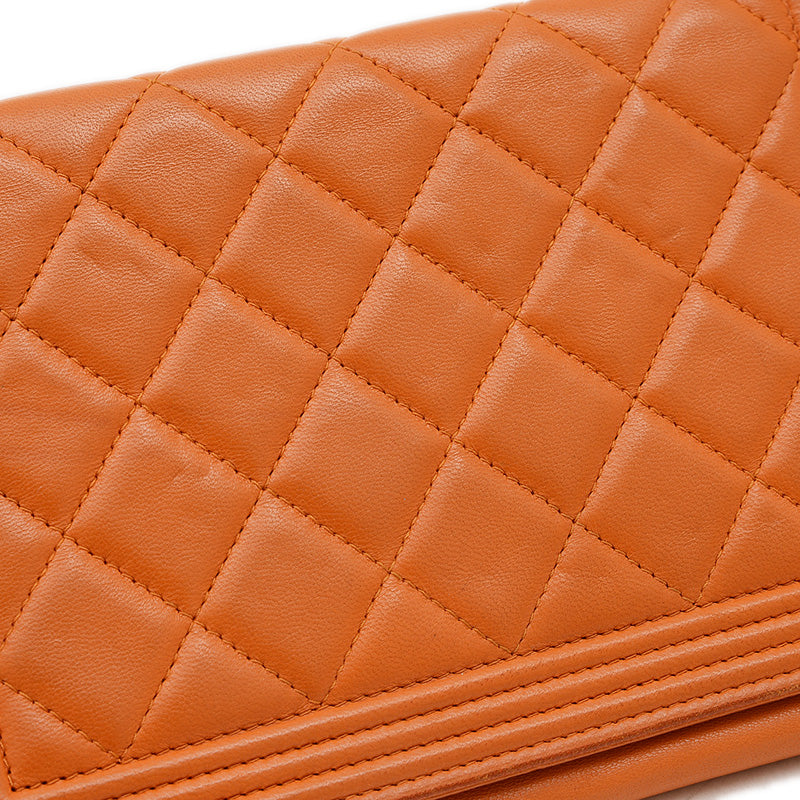 ボーイシャネル チェーンウォレット 長財布 ラムスキン オレンジ ショルダーバッグ