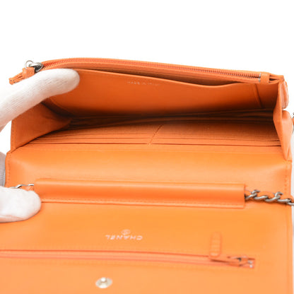 ボーイシャネル チェーンウォレット 長財布 ラムスキン オレンジ ショルダーバッグ