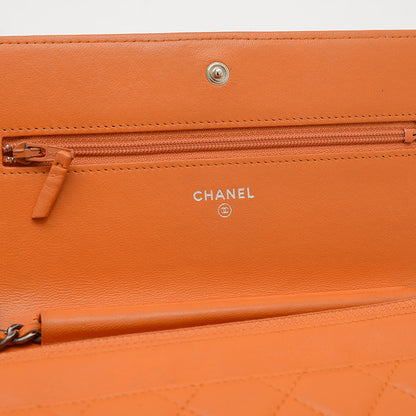 ボーイシャネル チェーンウォレット 長財布 ラムスキン オレンジ ショルダーバッグ