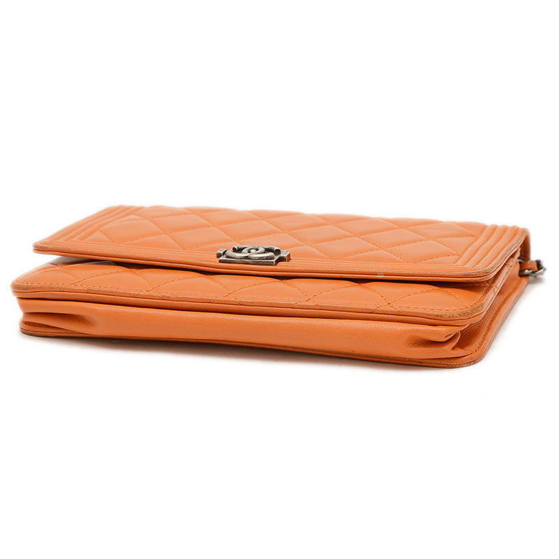 ボーイシャネル チェーンウォレット 長財布 ラムスキン オレンジ ショルダーバッグ
