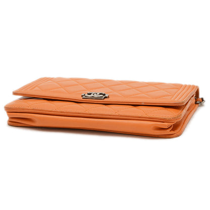 ボーイシャネル チェーンウォレット 長財布 ラムスキン オレンジ ショルダーバッグ