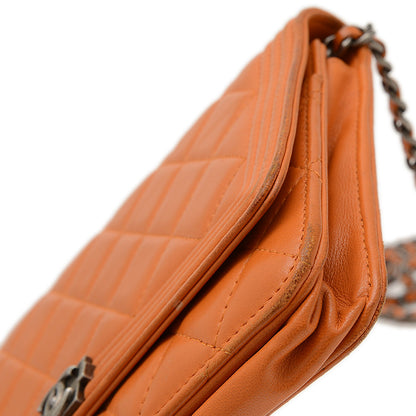 ボーイシャネル チェーンウォレット 長財布 ラムスキン オレンジ ショルダーバッグ