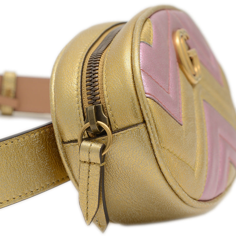 GGマーモント キルティング ベルトバッグ レザー ゴールド/ピンク 476434 ウエストバッグ