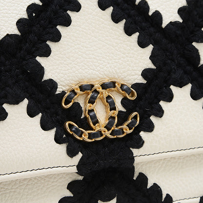 シャネル19 チェーンウォレット レザー/コットン ホワイト/ブラック AP3267 ショルダーバッグ