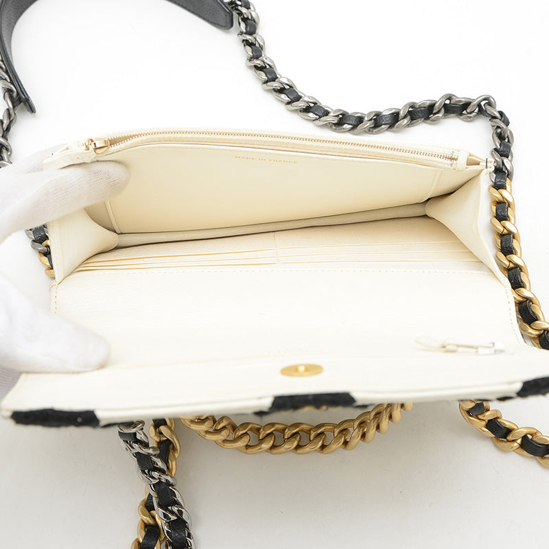 シャネル19 チェーンウォレット レザー/コットン ホワイト/ブラック AP3267 ショルダーバッグ