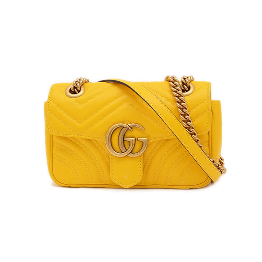 GGマーモント キルティング スモール ショルダーバッグ レザー イエロー 446744 ショルダーバッグ