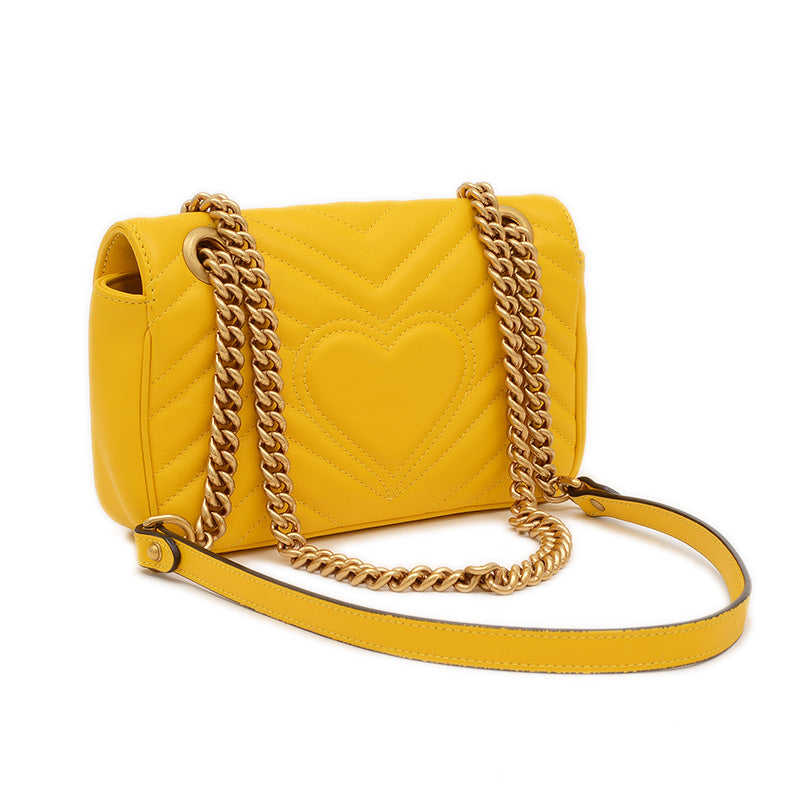 GGマーモント キルティング スモール ショルダーバッグ レザー イエロー 446744 ショルダーバッグ