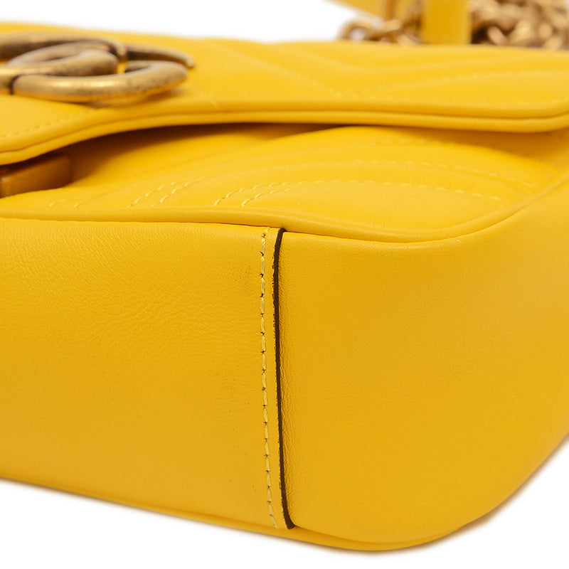 GGマーモント キルティング スモール ショルダーバッグ レザー イエロー 446744 ショルダーバッグ