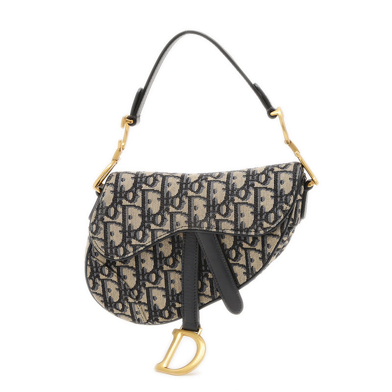 サドルバッグ ミニ オブリーク ジャガード ハンドバッグ ネイビー ハンドバッグ