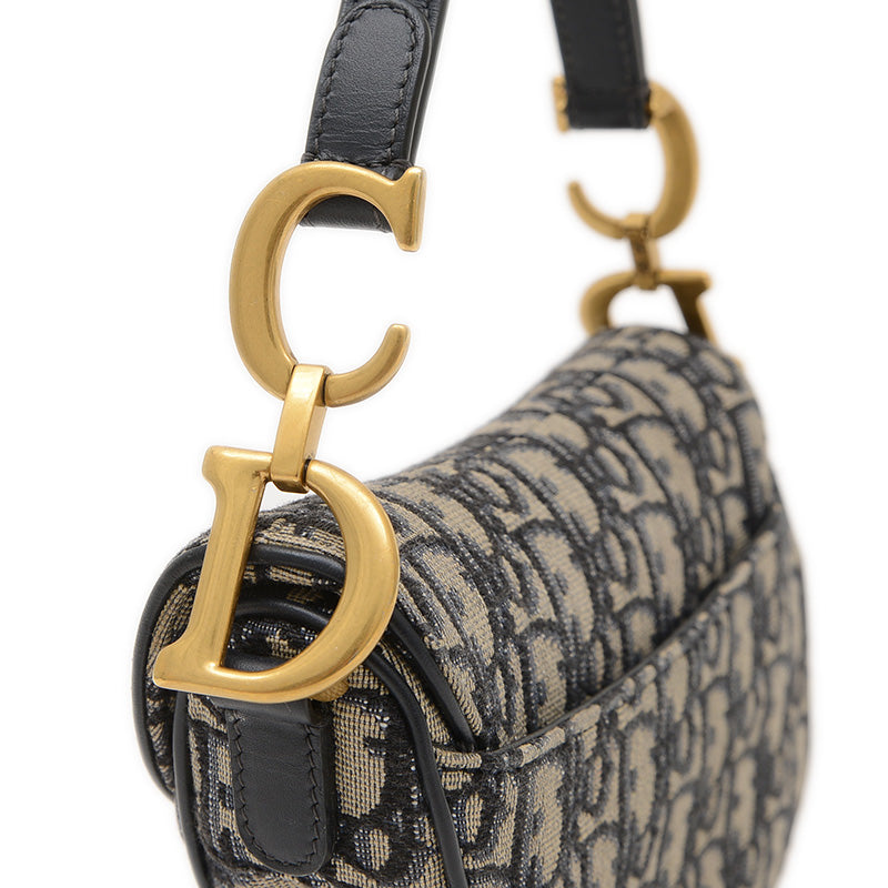 サドルバッグ ミニ オブリーク ジャガード ハンドバッグ ネイビー ハンドバッグ