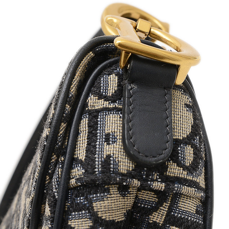 サドルバッグ ミニ オブリーク ジャガード ハンドバッグ ネイビー ハンドバッグ