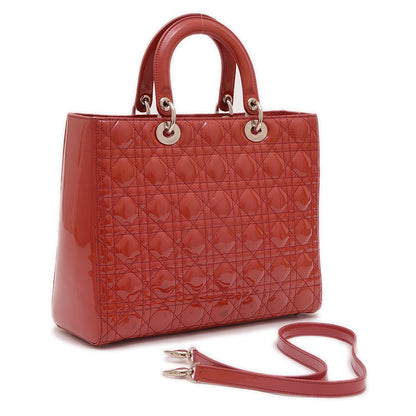 レディディオール カナージュ ラージ 2WAYバッグ パテント レッド ハンドバッグ
