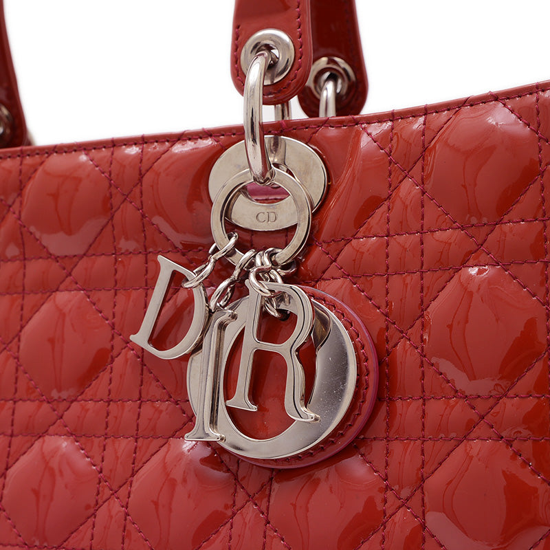 レディディオール カナージュ ラージ 2WAYバッグ パテント レッド ハンドバッグ