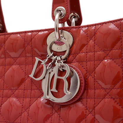 レディディオール カナージュ ラージ 2WAYバッグ パテント レッド ハンドバッグ