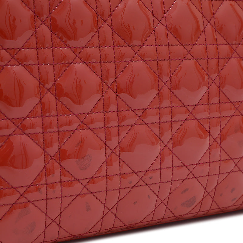 レディディオール カナージュ ラージ 2WAYバッグ パテント レッド ハンドバッグ