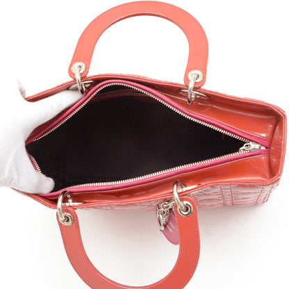 レディディオール カナージュ ラージ 2WAYバッグ パテント レッド ハンドバッグ