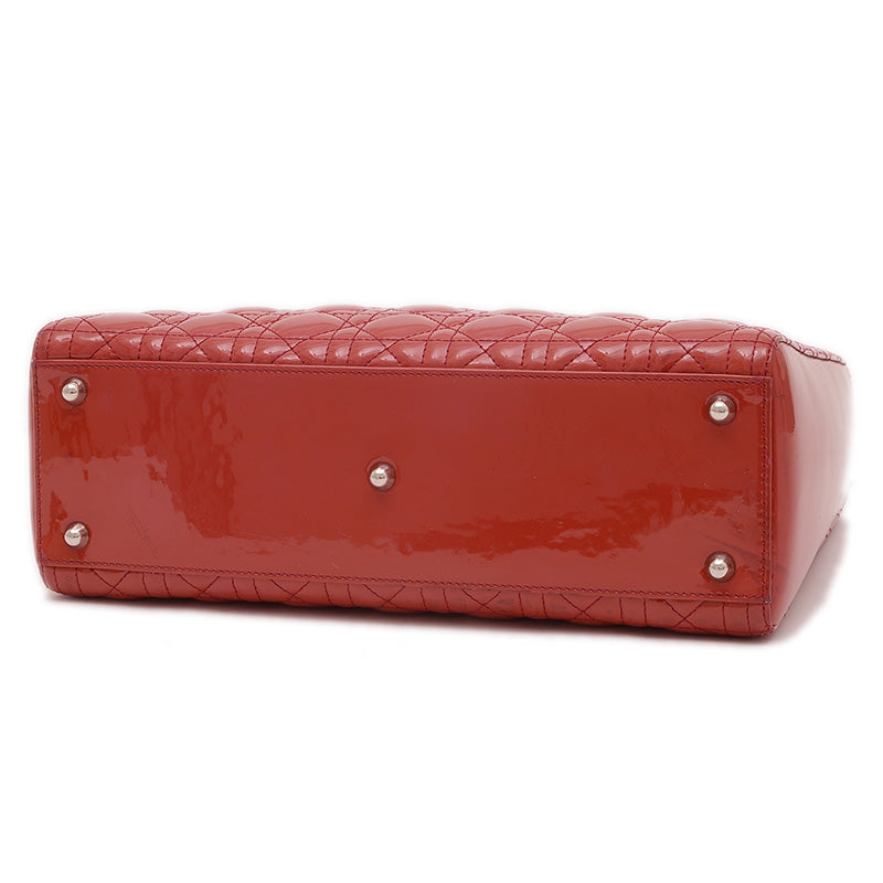 レディディオール カナージュ ラージ 2WAYバッグ パテント レッド ハンドバッグ