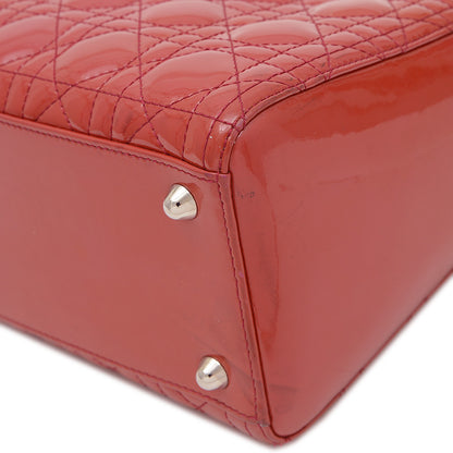 レディディオール カナージュ ラージ 2WAYバッグ パテント レッド ハンドバッグ