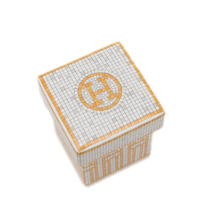 シュガーポット ボックス モザイク24 ゴールドPM ポーセリン グレー/オレンジ 食器