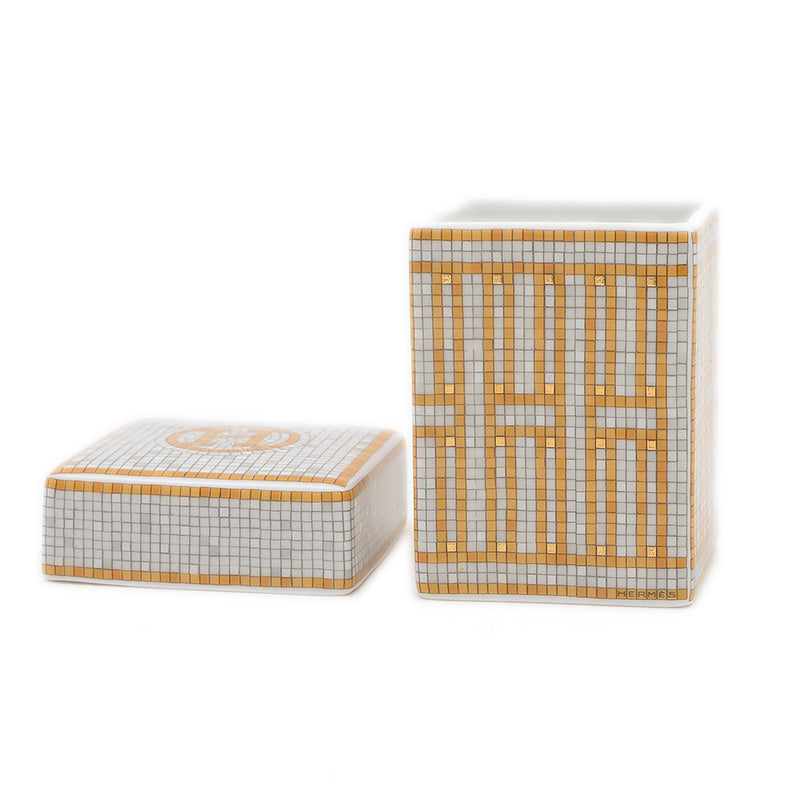 シュガーポット ボックス モザイク24 ゴールドPM ポーセリン グレー/オレンジ 食器