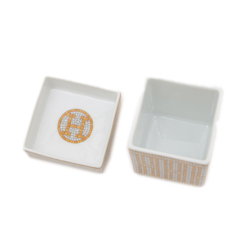 シュガーポット ボックス モザイク24 ゴールドPM ポーセリン グレー/オレンジ 食器