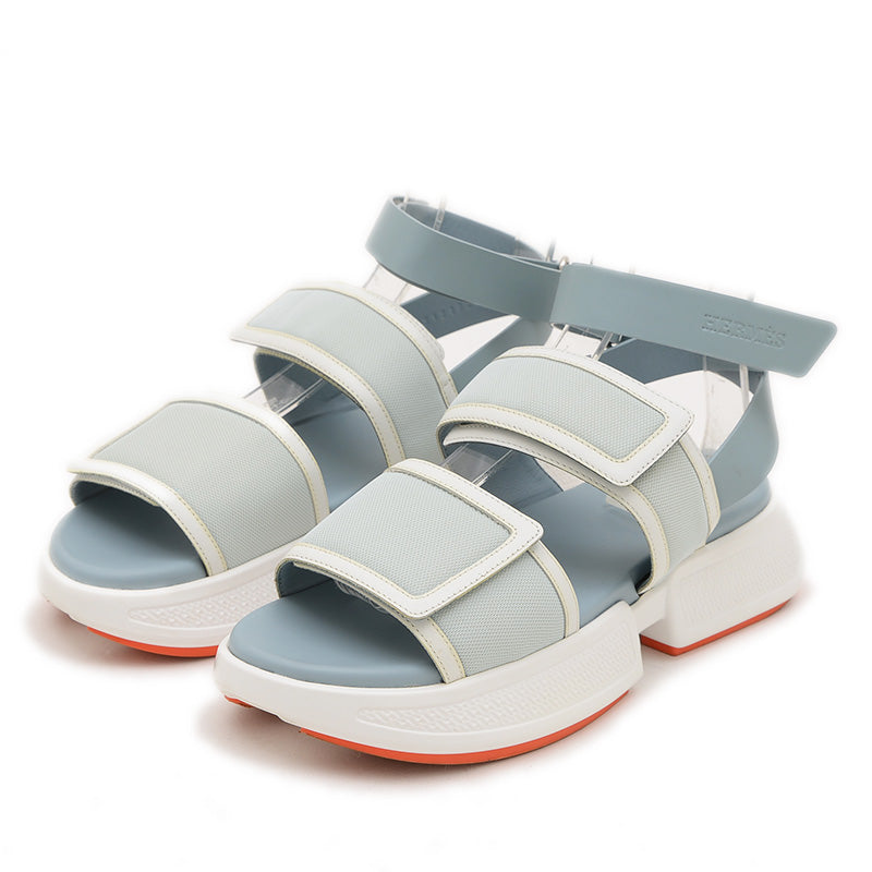 サンダル ギーク メッシュ/カーフレザー ブルー系 レディース #38 H231219Z サンダル