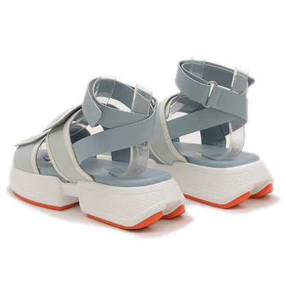 サンダル ギーク メッシュ/カーフレザー ブルー系 レディース #38 H231219Z サンダル