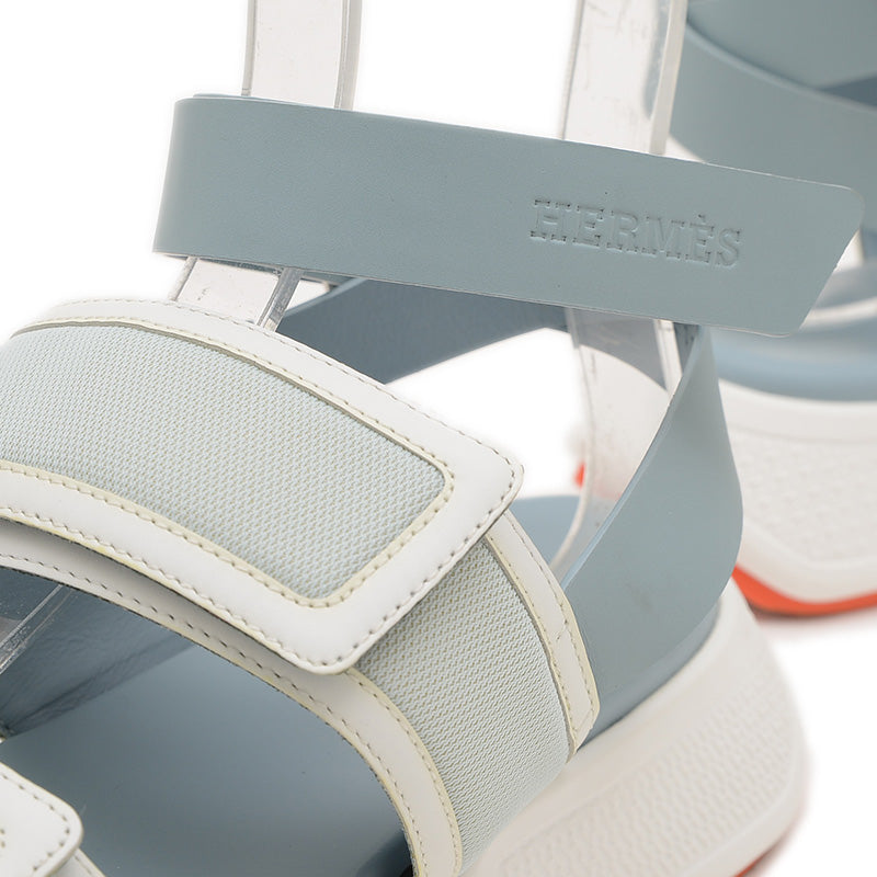 サンダル ギーク メッシュ/カーフレザー ブルー系 レディース #38 H231219Z サンダル