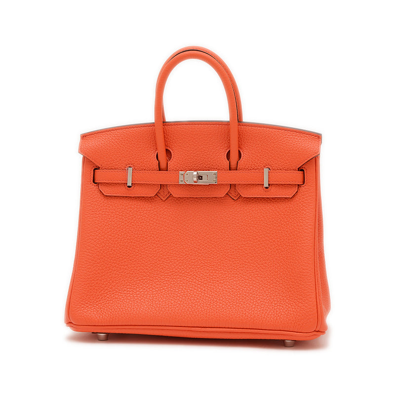 バーキン25 トゴ フーオレンジ シルバー金具 T刻印 ハンドバッグ
