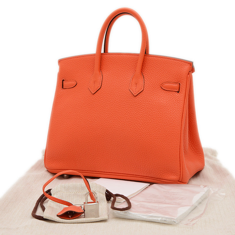 バーキン25 トゴ フーオレンジ シルバー金具 T刻印 ハンドバッグ