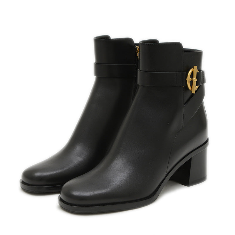 ジル 60 ショートブーツ カーフスキン ブラック ゴールド金具 37サイズ ブーツ