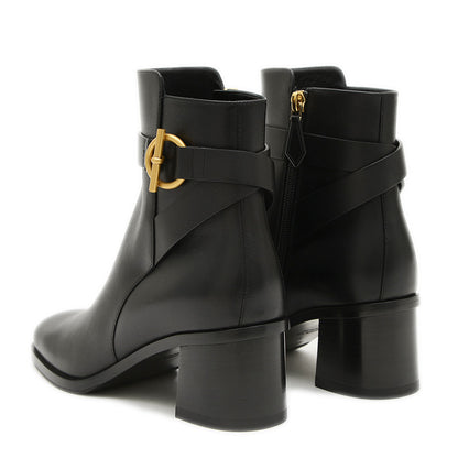 ジル 60 ショートブーツ カーフスキン ブラック ゴールド金具 37サイズ ブーツ