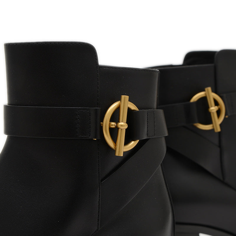 ジル 60 ショートブーツ カーフスキン ブラック ゴールド金具 37サイズ ブーツ