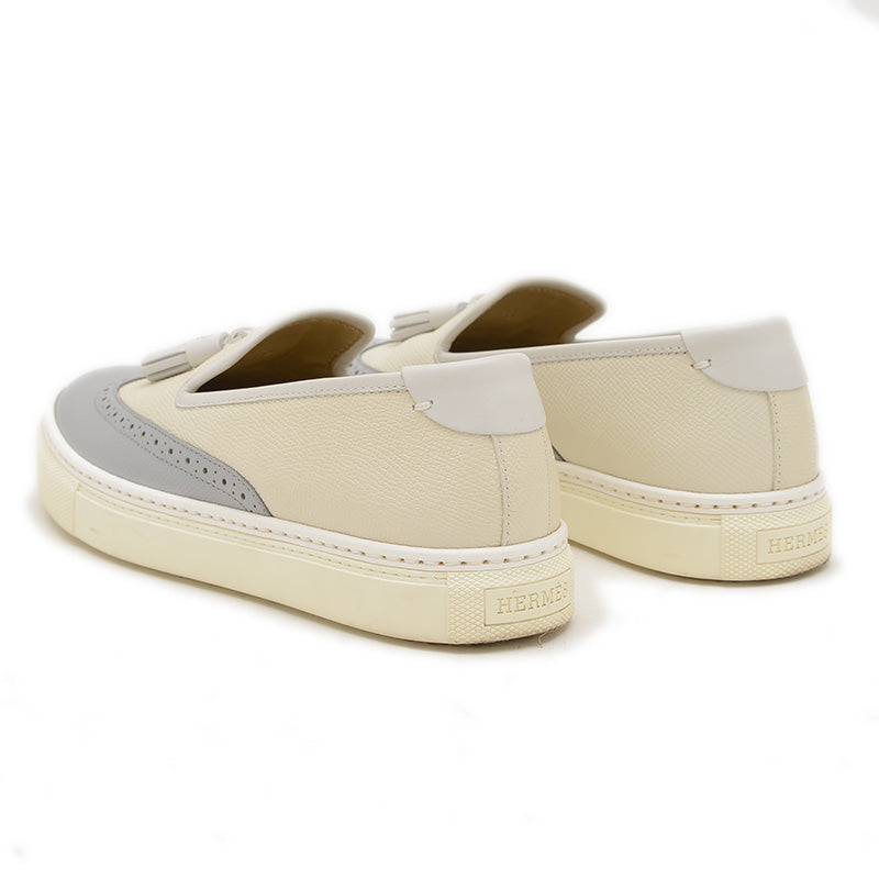 ウィングチップ タッセル スニーカー レザー アイボリー/グレー #36 スリッポン