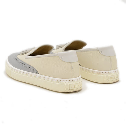 ウィングチップ タッセル スニーカー レザー アイボリー/グレー #36 スリッポン