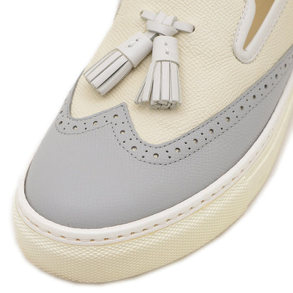 ウィングチップ タッセル スニーカー レザー アイボリー/グレー #36 スリッポン