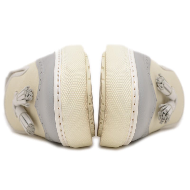 ウィングチップ タッセル スニーカー レザー アイボリー/グレー #36 スリッポン