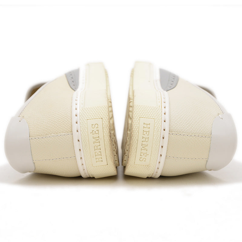 ウィングチップ タッセル スニーカー レザー アイボリー/グレー #36 スリッポン