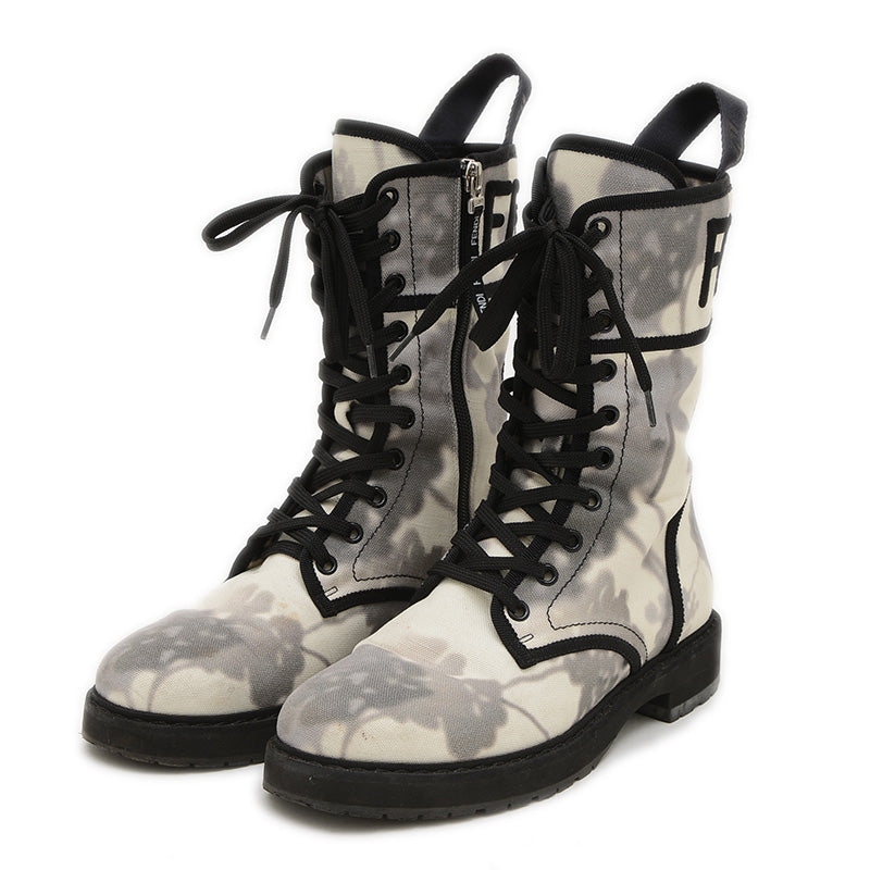 キャンバスブーツ キャンバス ホワイト/グレー 37サイズ ブーツ