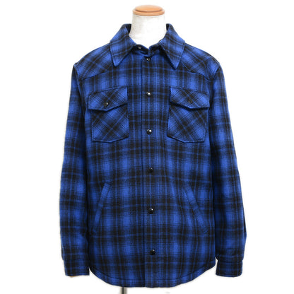 チェックフランネルシャツブルゾン ウール混 ブルー/ブラック メンズ 2W410994R #50 ジャケット