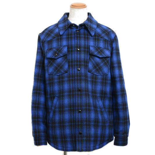 チェックフランネルシャツブルゾン ウール混 ブルー/ブラック メンズ 2W410994R #50 ジャケット