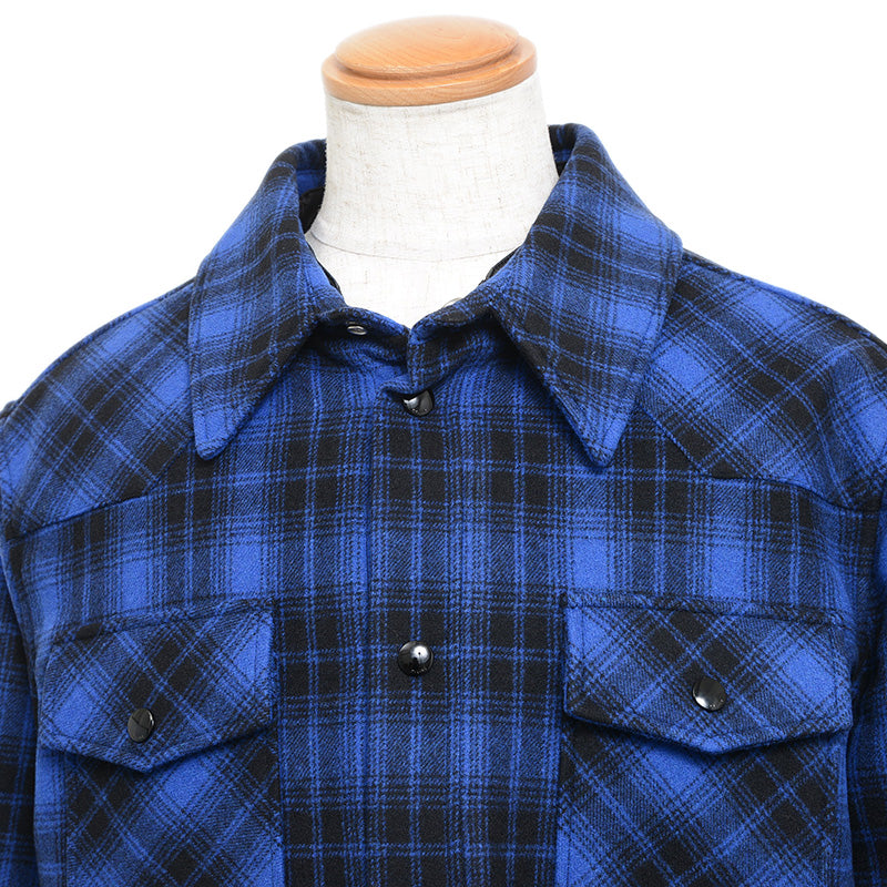 チェックフランネルシャツブルゾン ウール混 ブルー/ブラック メンズ 2W410994R #50 ジャケット