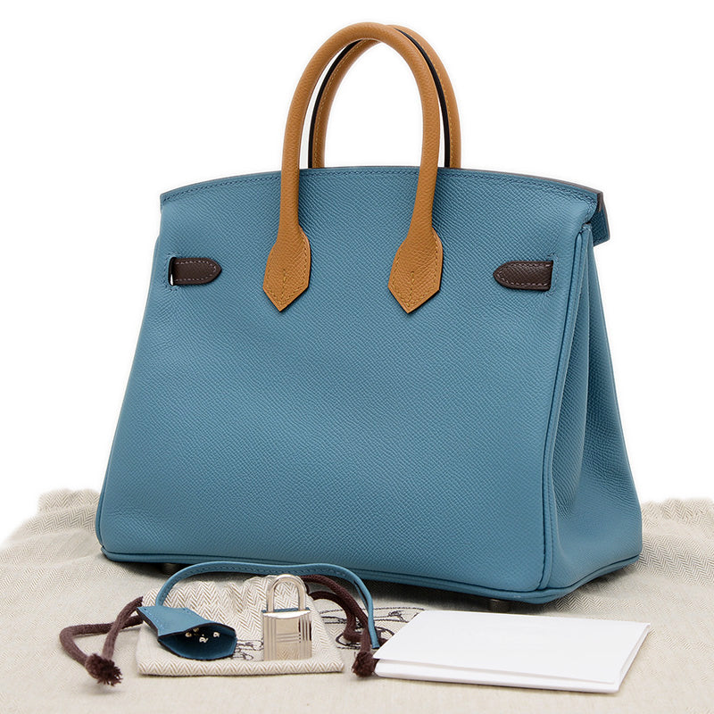 バーキン25 トリコロール エプソン ニューブルージーン/セサミ/エコルセ W刻印 ハンドバッグ