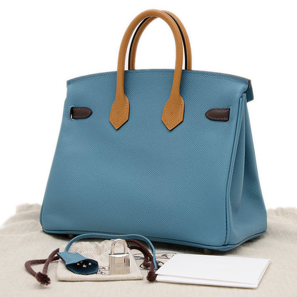 バーキン25 トリコロール エプソン ニューブルージーン/セサミ/エコルセ W刻印 ハンドバッグ