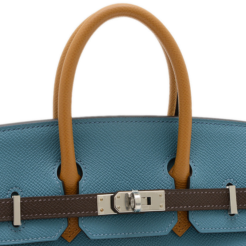 バーキン25 トリコロール エプソン ニューブルージーン/セサミ/エコルセ W刻印 ハンドバッグ