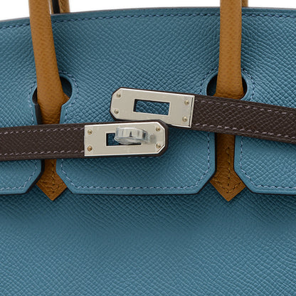 バーキン25 トリコロール エプソン ニューブルージーン/セサミ/エコルセ W刻印 ハンドバッグ